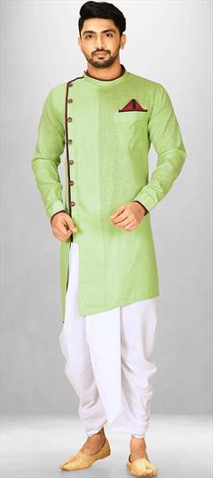 Party Wear Green color Dhoti Kurta in Cotton fabric with Thread work : 1888655