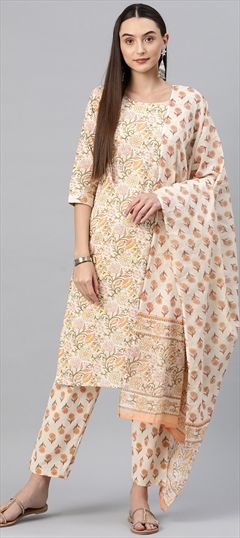 Summer Multicolor color Salwar Kameez in Cotton fabric with Straight Floral, Printed work : 1888662