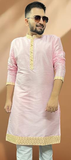 Party Wear Pink and Majenta color Kurta in Silk fabric with Thread work : 1889151