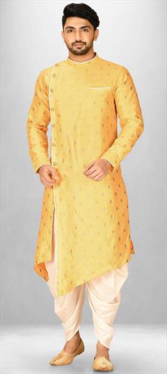 Party Wear Yellow color Dhoti Kurta in Dupion Silk fabric with Weaving work : 1889381