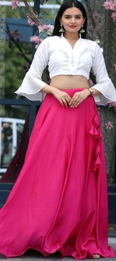 Engagement, Mehendi Sangeet, Wedding Pink and Majenta color Ready to Wear Lehenga in Art Silk fabric with Umbrella Shape Thread work : 1889525