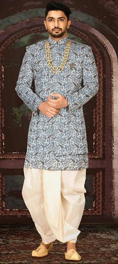 Party Wear Black and Grey color Dhoti Kurta in Imported fabric with Printed work : 1889669