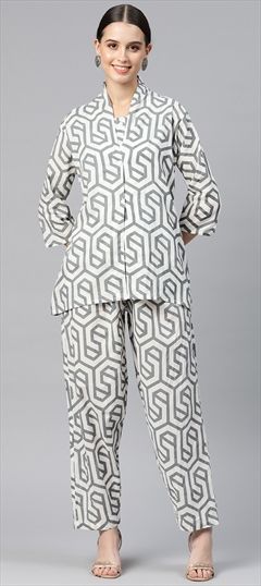 Summer Black and Grey, White and Off White color Co-ords Set in Cotton fabric with Straight Printed work : 1889697