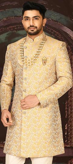 Party Wear Gold color Kurta in Imported fabric with Broches, Printed work : 1889745