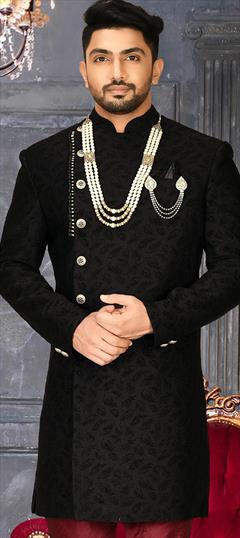 Party Wear Black and Grey color Kurta in Imported fabric with Broches work : 1889749