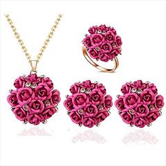 Pink and Majenta color Pendant in Metal Alloy studded with CZ Diamond & Gold Rodium Polish : 1889891
