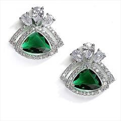 Green color Earrings in Metal Alloy studded with Austrian diamond & Silver Rodium Polish : 1889893