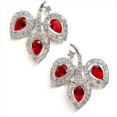 Red and Maroon color Earrings in Metal Alloy studded with CZ Diamond & Silver Rodium Polish : 1889898