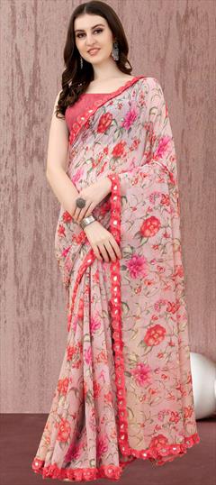 Casual Multicolor color Saree in Georgette fabric with Classic Floral, Lace, Printed work : 1889946