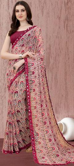 Casual Multicolor color Saree in Georgette fabric with Classic Floral, Lace, Printed work : 1889947