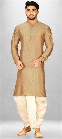 Party Wear Beige and Brown color Dhoti Kurta in Poly Silk fabric with Thread work : 1889948