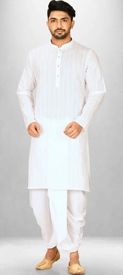 Party Wear White and Off White color Dhoti Kurta in Cotton fabric with Thread work : 1889998