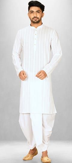 Party Wear White and Off White color Dhoti Kurta in Cotton fabric with Thread work : 1889999