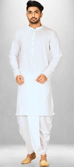 Party Wear White and Off White color Dhoti Kurta in Cotton fabric with Thread work : 1890002