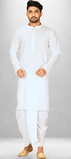 Party Wear White and Off White color Dhoti Kurta in Cotton fabric with Thread work : 1890004