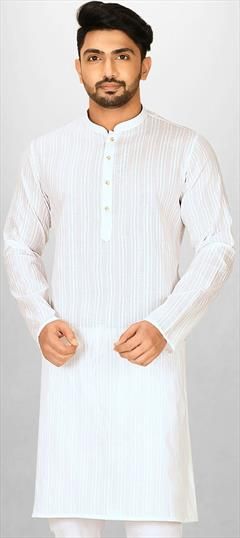 Party Wear White and Off White color Kurta in Cotton fabric with Thread work : 1890015