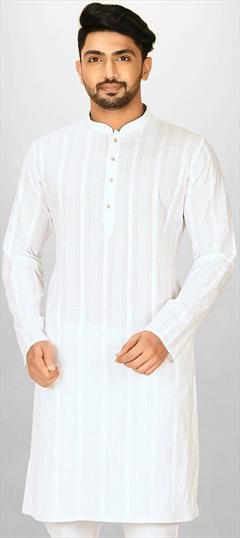 Party Wear White and Off White color Kurta in Cotton fabric with Thread work : 1890016