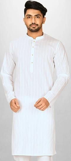Party Wear White and Off White color Kurta in Cotton fabric with Thread work : 1890017