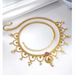 Gold color Waist Chain in Metal Alloy studded with Kundan, Pearl & Gold Rodium Polish : 1890141