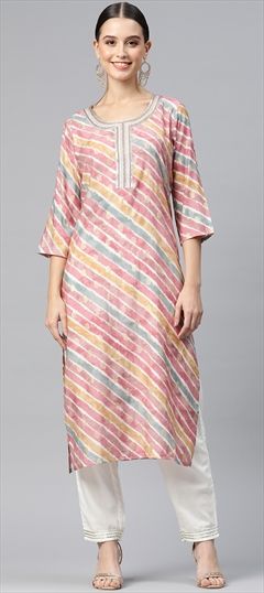 Casual, Summer Multicolor color Kurti in Muslin fabric with Long Sleeve, Straight Lace, Printed work : 1890318