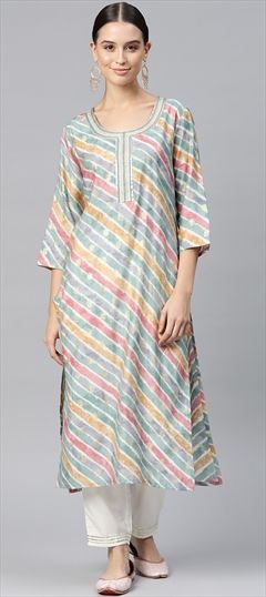 Casual, Summer Multicolor color Kurti in Muslin fabric with Long Sleeve, Straight Lace, Printed work : 1890319