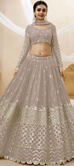 Bridal, Wedding Black and Grey color Lehenga in Georgette fabric with Flared Embroidered, Sequence, Zari work : 1890337
