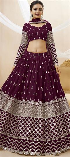 Bridal, Wedding Purple and Violet color Lehenga in Georgette fabric with Flared Embroidered, Sequence, Zari work : 1890342
