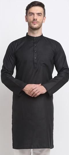 Party Wear Black and Grey color Kurta in Blended Cotton fabric with Thread work : 1890472