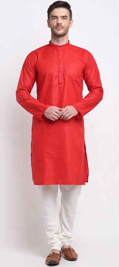 Party Wear Red and Maroon color Kurta Pyjamas in Blended Cotton fabric with Thread work : 1890503