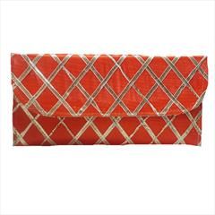 Party Wear Orange color Clutches in Satin Silk fabric with Gota Patti work : 1890618