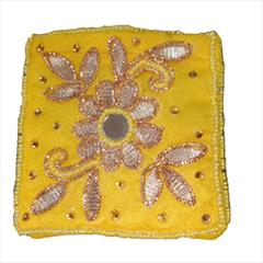 Party Wear Yellow color Clutches in Art Silk fabric with Bugle Beads, Gota Patti, Mirror work : 1890623