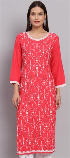 Casual Pink and Majenta color Kurti in Rayon fabric with Long Sleeve, Straight Embroidered, Sequence, Thread work : 1890644