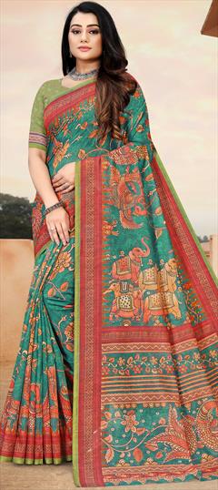 Casual, Traditional Blue color Saree in Chanderi Silk fabric with South Digital Print work : 1890686
