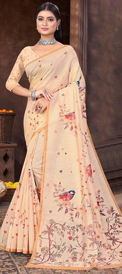 Casual, Traditional White and Off White color Saree in Chanderi Silk fabric with South Digital Print work : 1890786