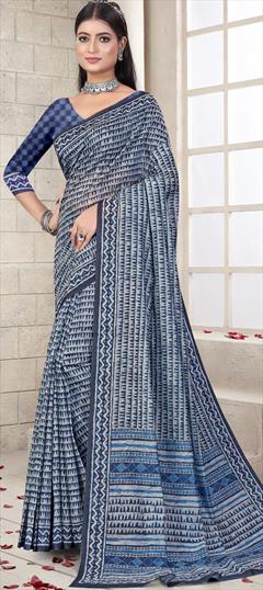 Casual, Traditional Blue color Saree in Chanderi Silk fabric with South Digital Print work : 1890790