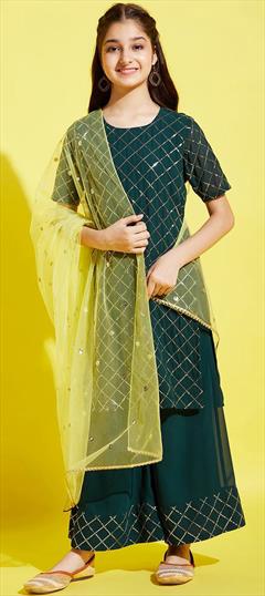 Party Wear Green color Kids Salwar in Georgette fabric with Sequence work : 1890840