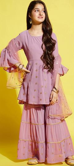 Party Wear Pink and Majenta color Kids Salwar in Georgette fabric with Sequence, Thread work : 1890845