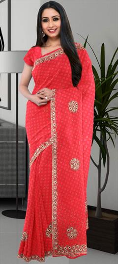 Engagement, Reception, Wedding Pink and Majenta color Saree in Georgette fabric with Classic Sequence, Thread, Zari work : 1890887