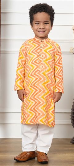 Bollywood Beige and Brown color Boys Kurta Pyjama in Art Dupion Silk fabric with Aari work : 1891005