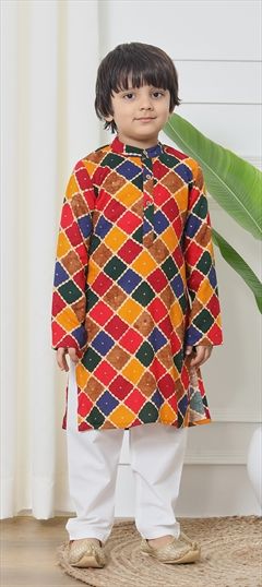Bollywood Beige and Brown color Boys Kurta Pyjama in Art Dupion Silk fabric with Aari work : 1891006