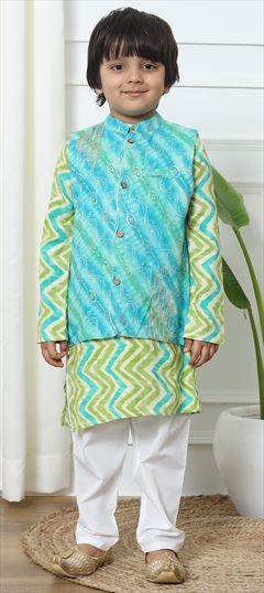 Bollywood Beige and Brown color Boys Kurta Pyjama with Jacket in Art Dupion Silk fabric with Aari work : 1891013