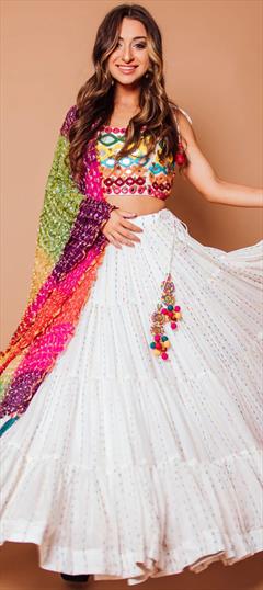 Reception, Wedding White and Off White color Lehenga in Georgette fabric with Flared Sequence, Thread, Zari work : 1891415