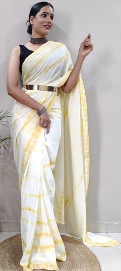 Party Wear, Traditional Yellow color Saree in Art Silk, Silk fabric with South Printed, Tye n Dye work : 1891524
