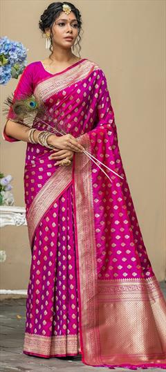 Party Wear, Traditional Purple and Violet color Saree in Banarasi Silk fabric with South Weaving work : 1891555