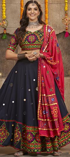 Festive, Navratri, Traditional Blue color Lehenga in Rayon fabric with Flared Mirror, Resham work : 1892010