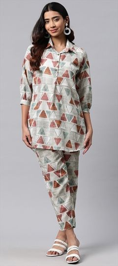 Casual, Summer Beige and Brown color Co-ords Set in Viscose fabric with Printed work : 1892040