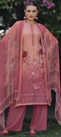 Casual Pink and Majenta color Salwar Kameez in Muslin fabric with Straight Digital Print, Embroidered, Thread work : 1892105