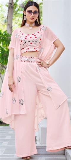 Party Wear, Summer Pink and Majenta color Co-ords Set in Faux Georgette fabric with Embroidered, Mirror, Resham, Sequence work : 1892246