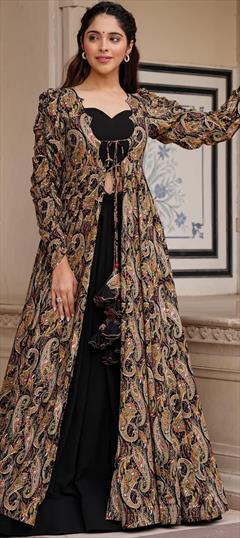 Festive, Reception Black and Grey color Co-ords Set in Faux Georgette fabric with Digital Print work : 1892278