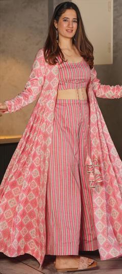 Festive, Reception Pink and Majenta color Co-ords Set in Rayon fabric with Digital Print work : 1892285